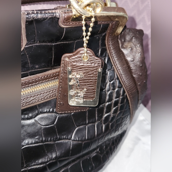 Coach Black/ Brown Espresso Textured Leather Satchel with Gold Hardware - Picture 5 of 14